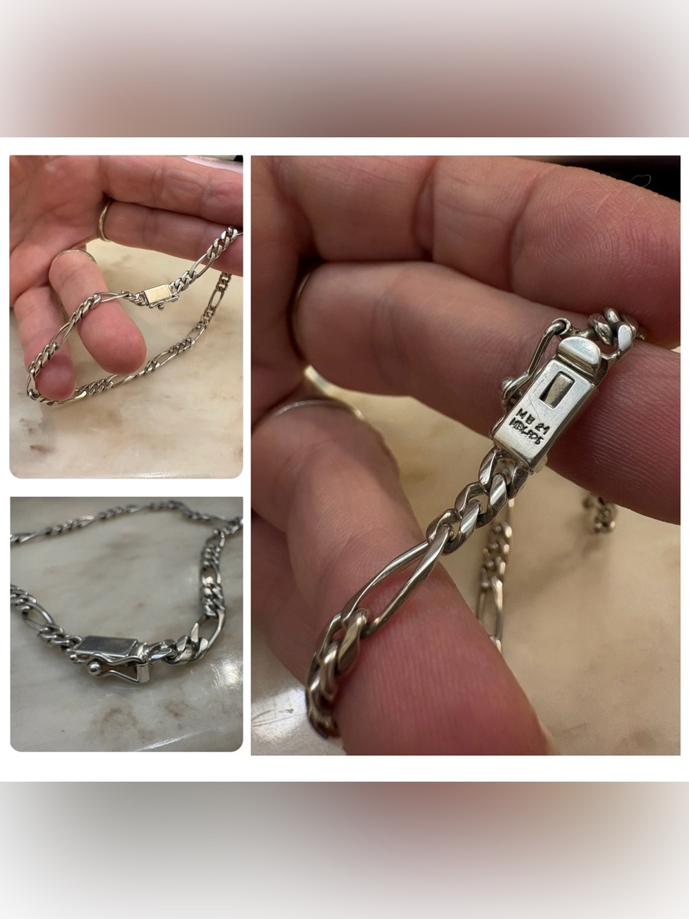 925 Sterling Silver Vintage Mexico Signed Figaro Link Bracelet 8.75 A+ unisex - Picture 10 of 14